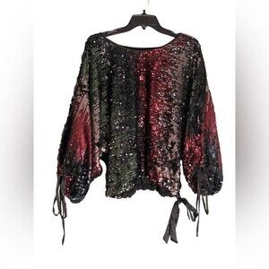 TRAFFIC PEOPLE| Batwing Sequin 80’s Inspired Glimmer Blouse
